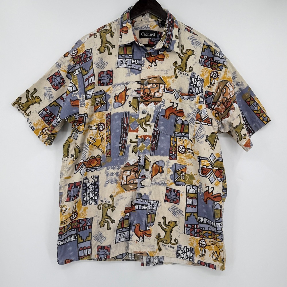 Cacharel L Novelty Animal Geometric Abstract Print Short Sleeve Button Shirt